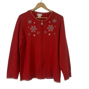 Vintage Red Embroidered Women's Sweater Carroll Reed Size Large